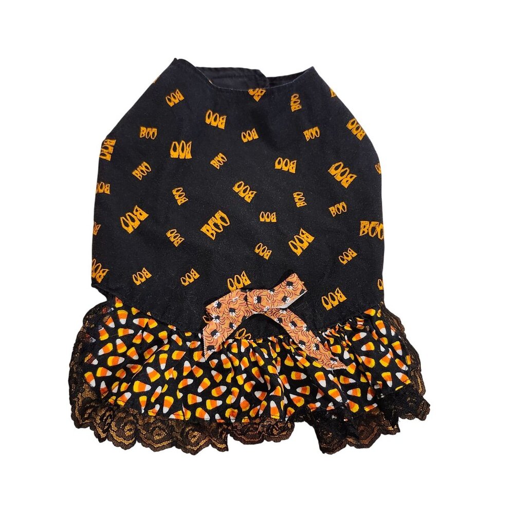 UnBranded Pet  XS/S Halloween Dress Boo Print Candy Corn Skirt Cat Dog 10 lb